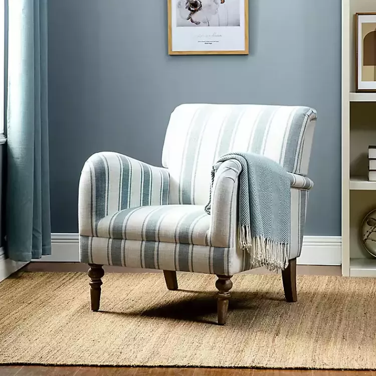 Blue White Carved Slope Stripe Accent Chair>Kirklands Home Flash Sale