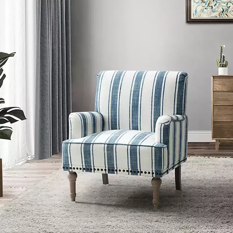 Blue White Stripe Upholstered Accent Chair>Kirklands Home Online
