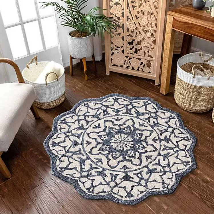 blue_wool_mosaic_medallion_round_area_rug__ft_4.webp Blue Wool Mosaic Medallion Round Area Rug, 3 ft.>Kirklands Home Cheap