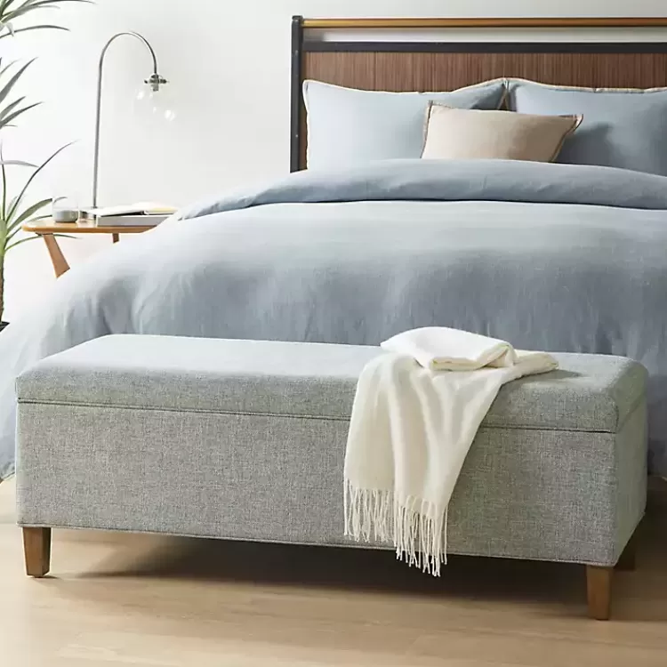 Blue-Gray Upholstered Soft-Close Storage Bench>Kirklands Home Cheap