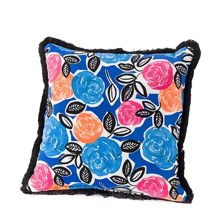 Bold Blue Floral Fringe Outdoor Pillow>Kirklands Home Online