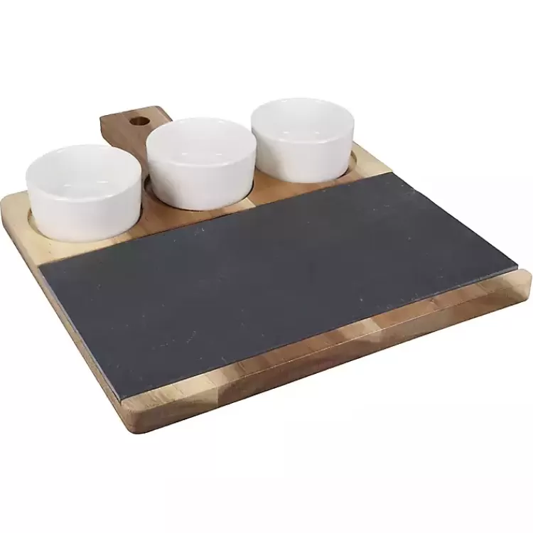 3-Bowl Slate and Wood Serving Board>Kirklands Home Outlet