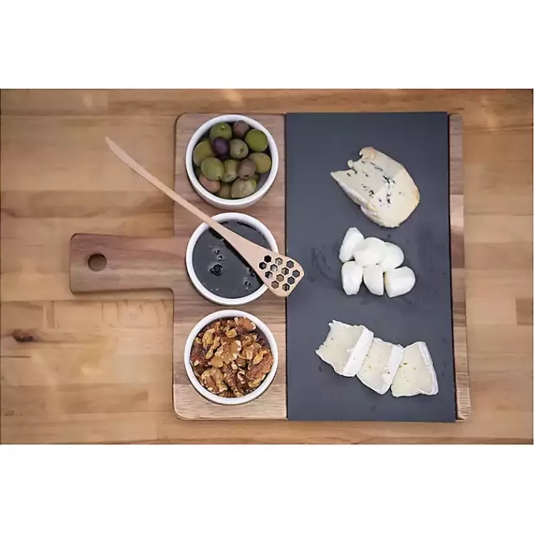 3-Bowl Slate and Wood Serving Board>Kirklands Home Outlet