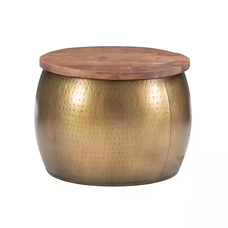 Brass Hammered Drum Storage Coffee Table>Kirklands Home Store