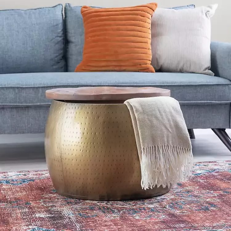 brass_hammered_drum_storage_coffee_table_3.webp Brass Hammered Drum Storage Coffee Table>Kirklands Home Store