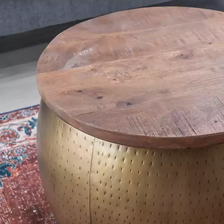 brass_hammered_drum_storage_coffee_table_4.webp Brass Hammered Drum Storage Coffee Table>Kirklands Home Store