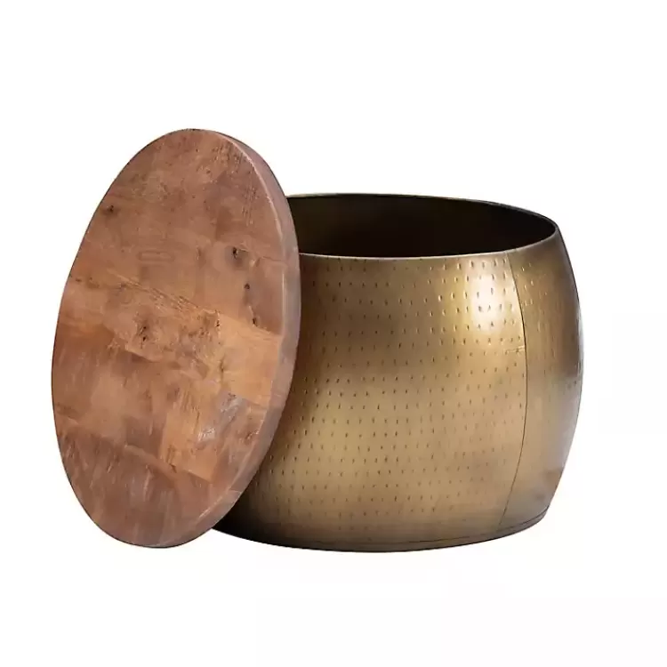 brass_hammered_drum_storage_coffee_table_5.webp Brass Hammered Drum Storage Coffee Table>Kirklands Home Store