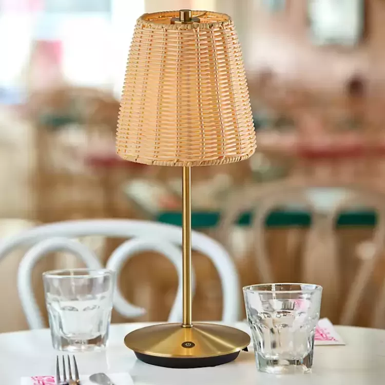 Brass Metal Rattan Shade Cordless Table Lamp>Kirklands Home Clearance