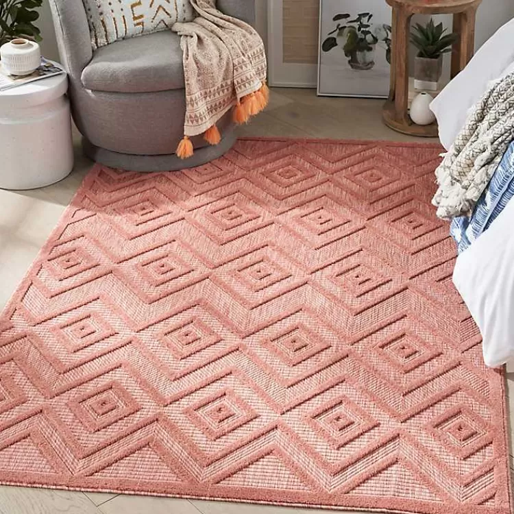 Bright Coral Diamond Outdoor Area Rug, 6x9>Kirklands Home Online