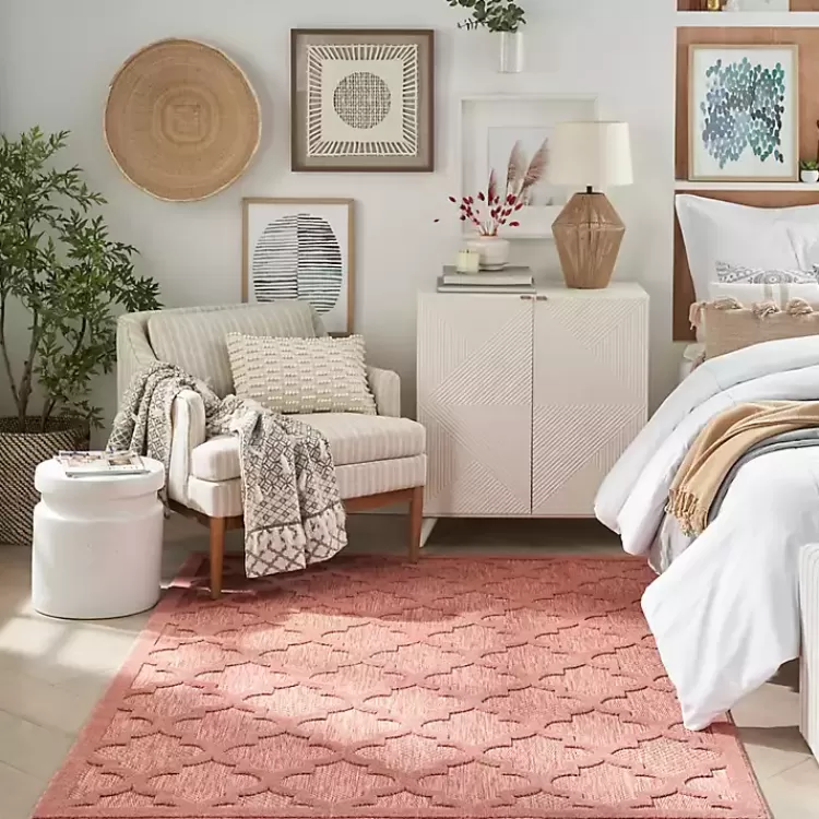 bright_coral_trellis_outdoor_area_rug_x_8.webp Bright Coral Trellis Outdoor Area Rug, 4x6>Kirklands Home Outlet