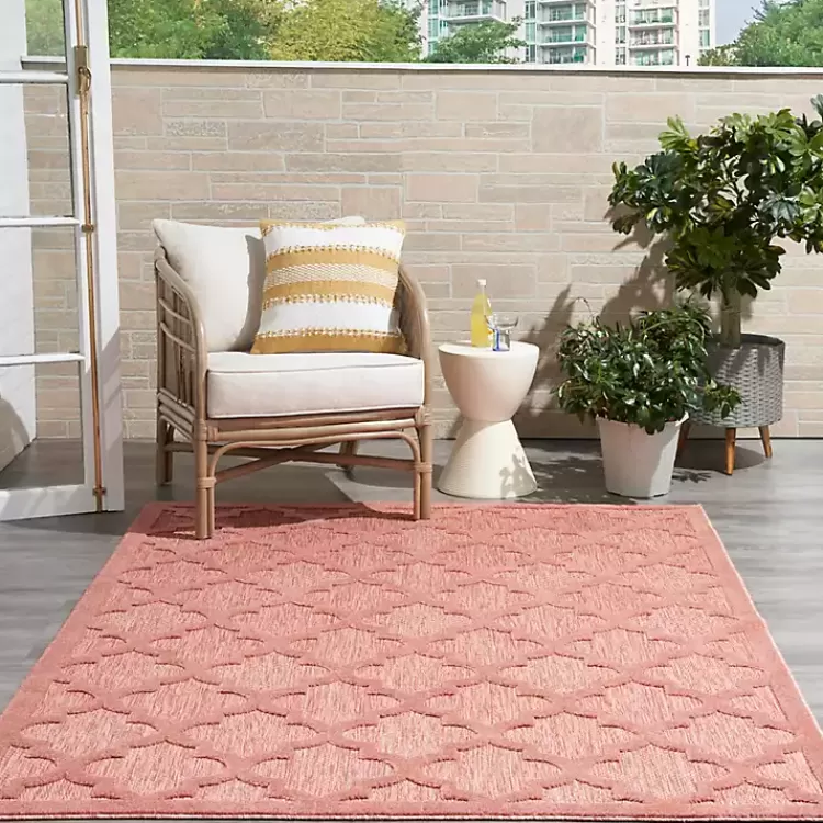 bright_coral_trellis_outdoor_area_rug_x_9.webp Bright Coral Trellis Outdoor Area Rug, 4x6>Kirklands Home Outlet
