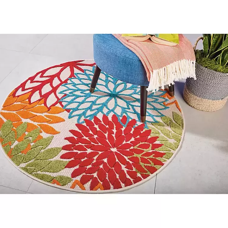 bright_leaves_round_outdoor_area_rug_x_5.webp Bright Leaves Round Outdoor Area Rug, 5x5>Kirklands Home Flash Sale