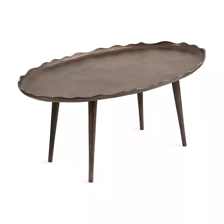 Bronze Metal Deckled Edge Oval Coffee Table>Kirklands Home Best