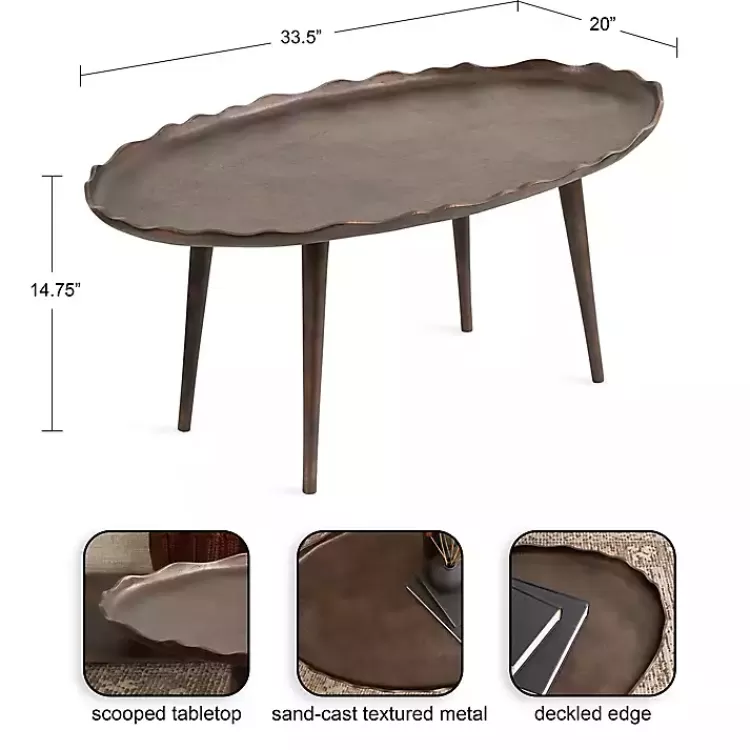 Bronze Metal Deckled Edge Oval Coffee Table>Kirklands Home Best