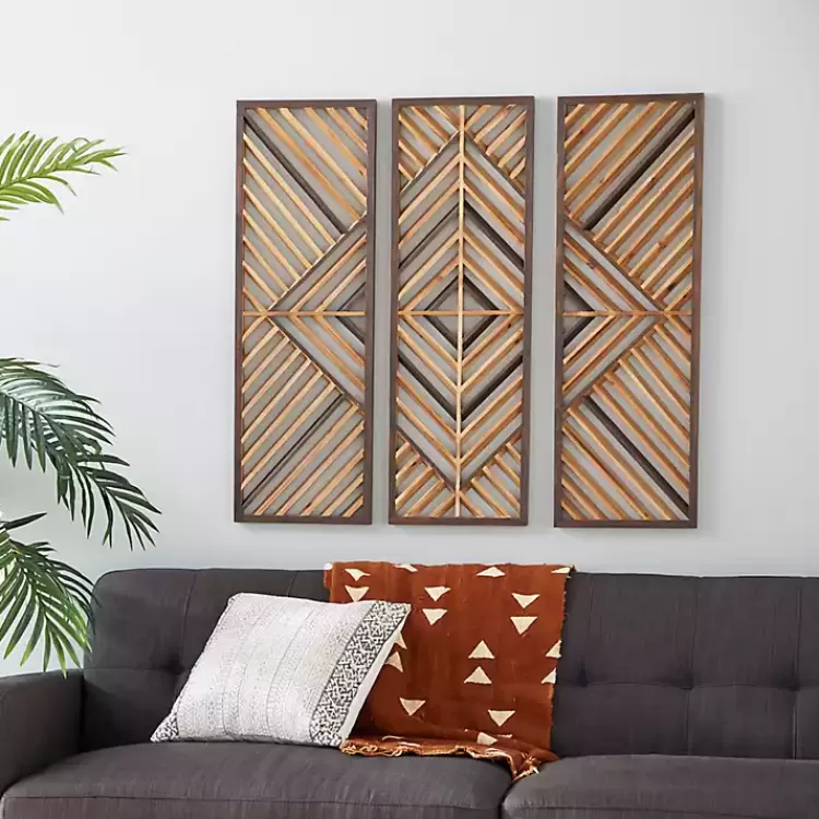 Bronze Wood Geometric Wall Plaques, Set of 3>Kirklands Home Online