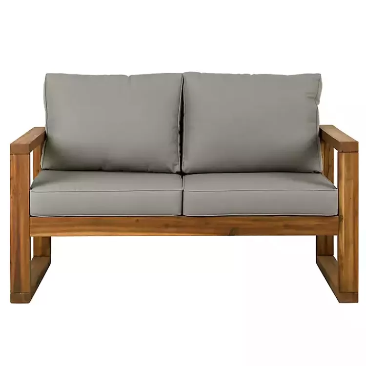 Brown Acacia Outdoor Loveseat with Cushions>Kirklands Home Online