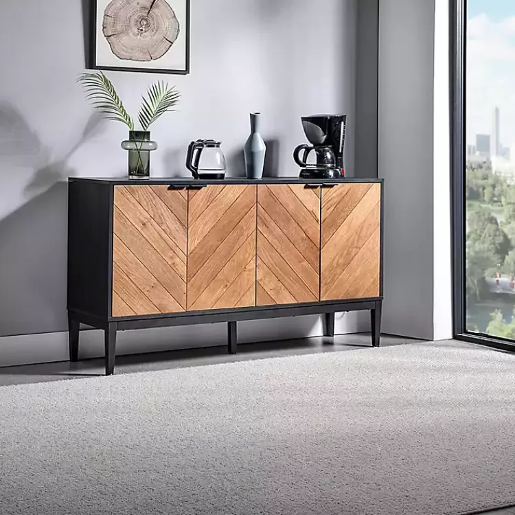 Brown and Black Wood Chevron 4-Door Sideboard>Kirklands Home Fashion