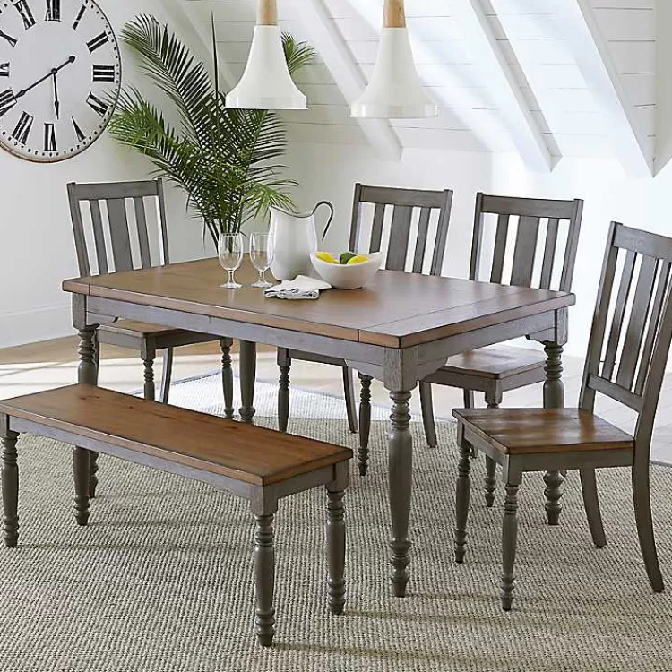 brown_and_gray_traditional_wood_dining_table_2.webp Brown and Gray Traditional Wood Dining Table>Kirklands Home New