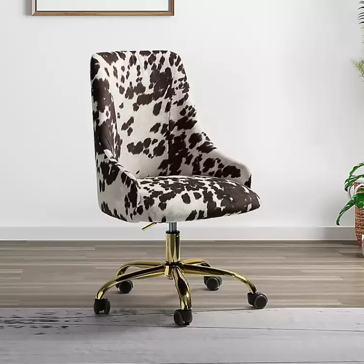 Brown and White Upholstered Cow Print Office Chair>Kirklands Home Clearance