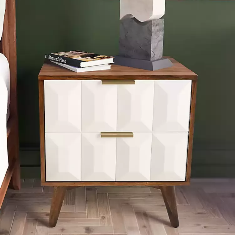 Brown and White Wood 2-Drawer Nightstand>Kirklands Home Shop