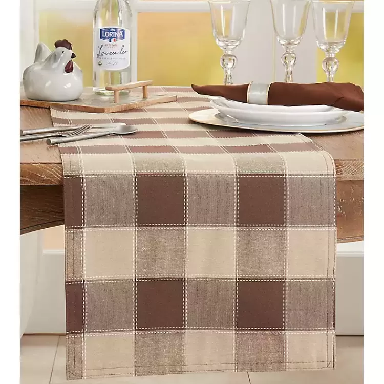 brown_block_plaid_table_runner__in_2.webp Brown Block Plaid Table Runner, 90 in.>Kirklands Home Shop