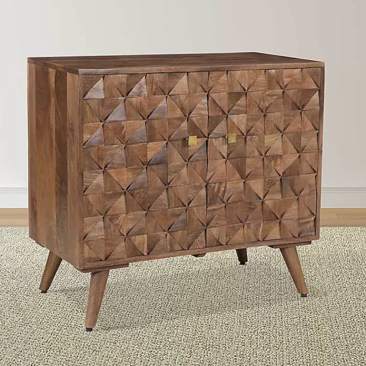 Brown Carved Wood Woven 2-Door Cabinet>Kirklands Home Hot