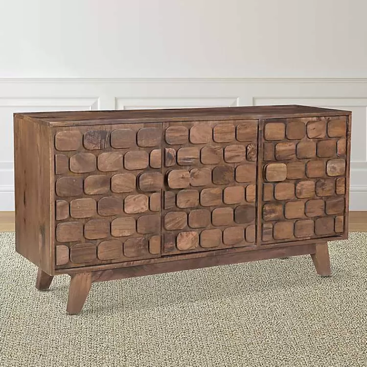 Brown Carved Wood Woven 3-Door Sideboard>Kirklands Home New