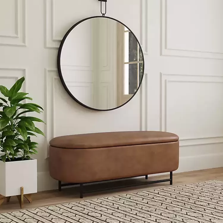 brown_faux_leather_metal_storage_bench_2.webp Faux Leather Metal Storage Bench>Kirklands Home Sale