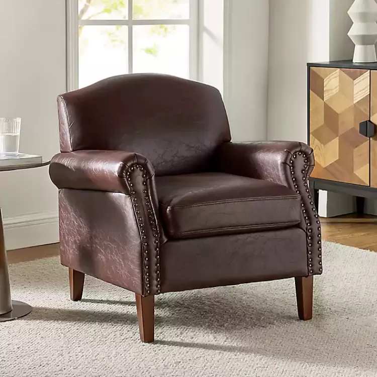 brown_faux_leather_nailhead_taylor_armchair_2.webp Faux Leather Nailhead Taylor Armchair>Kirklands Home New