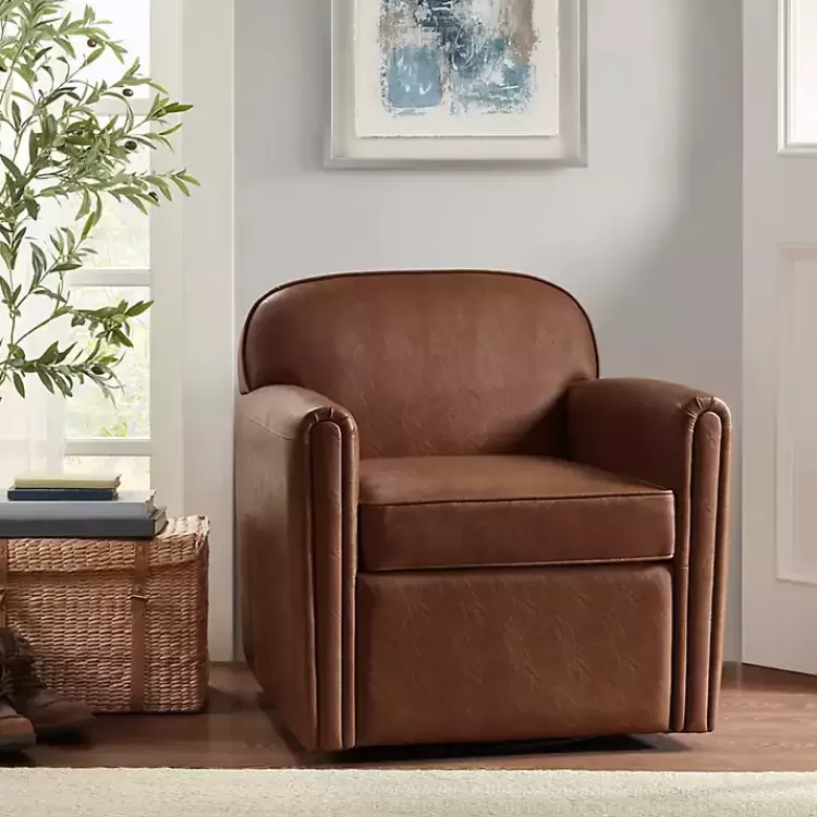 brown_faux_leather_swivel_club_chair_2.webp Faux Leather Swivel Club Chair>Kirklands Home Best