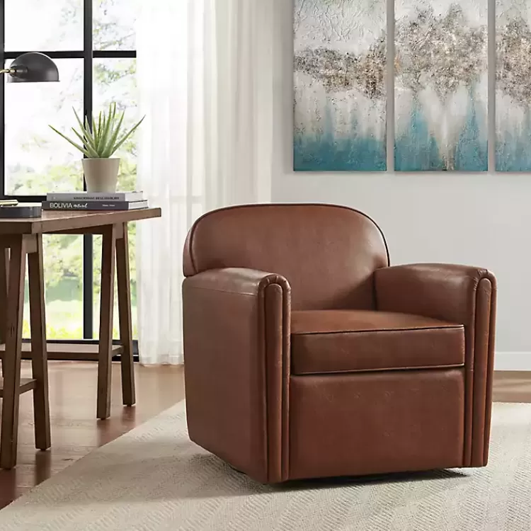 brown_faux_leather_swivel_club_chair_3.webp Faux Leather Swivel Club Chair>Kirklands Home Best