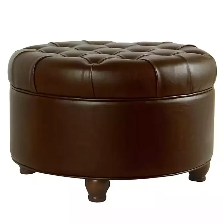 brown_faux_leather_tufted_round_storage_ottoman_3.webp Faux Leather Tufted Round Storage Ottoman>Kirklands Home New