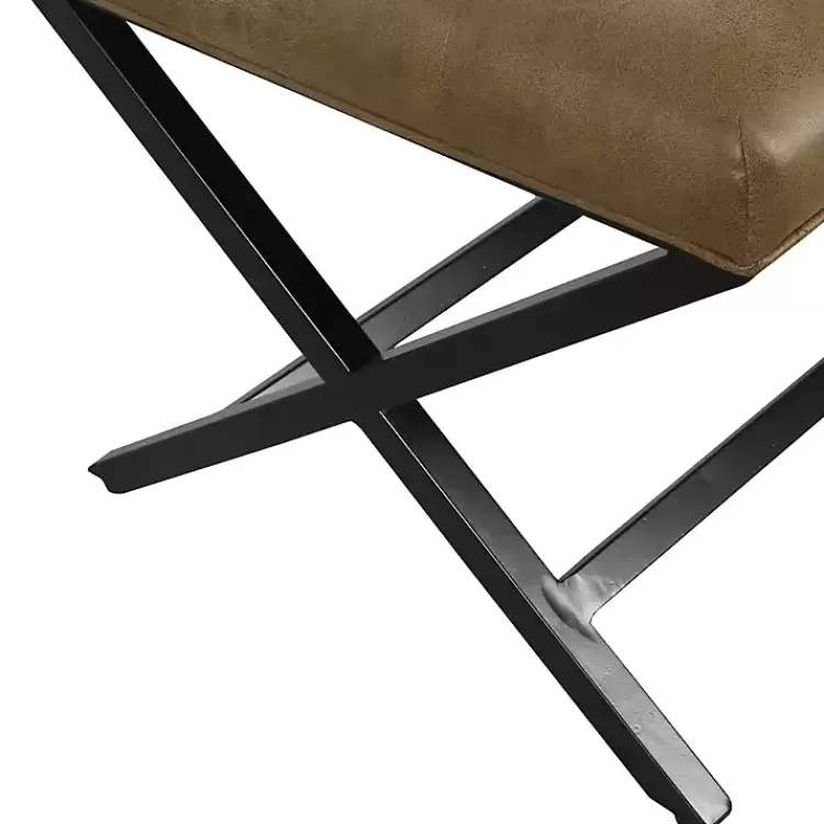 brown_faux_leather_tufted_xframe_bench_3.webp Faux Leather Tufted X-Frame Bench>Kirklands Home Online