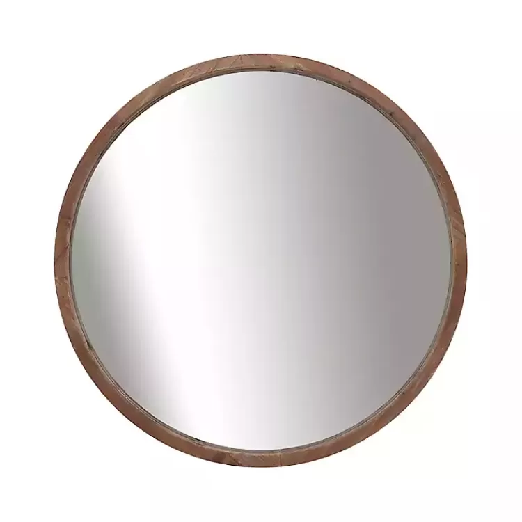 Brown Fir Wood Round Wall Mirror>Kirklands Home Sale