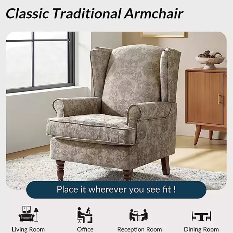 brown_floral_brocade_wingback_ella_armchair_7.webp Floral Brocade Wingback Ella Armchair>Kirklands Home Hot