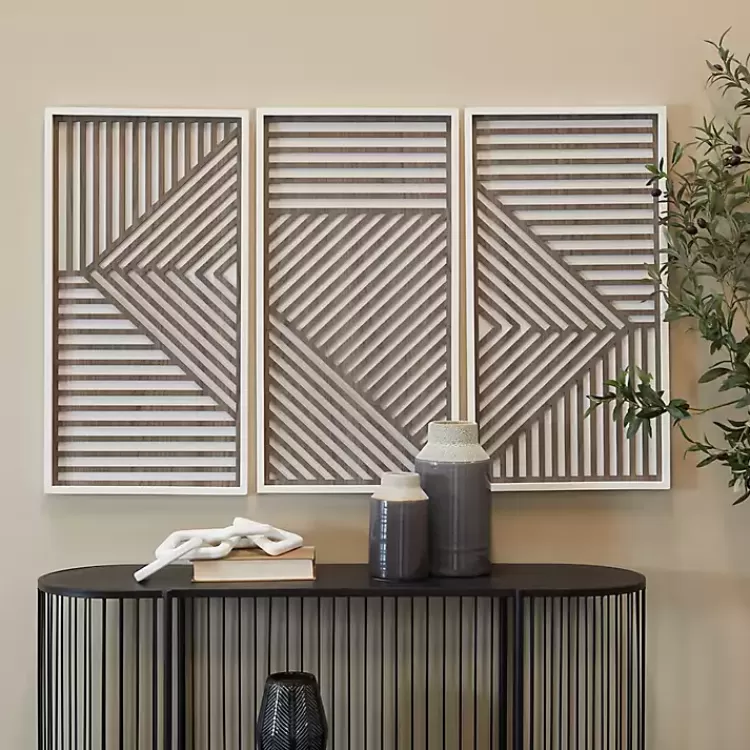Brown Geometric Wood Panel Wall Plaques, Set of 3>Kirklands Home Cheap
