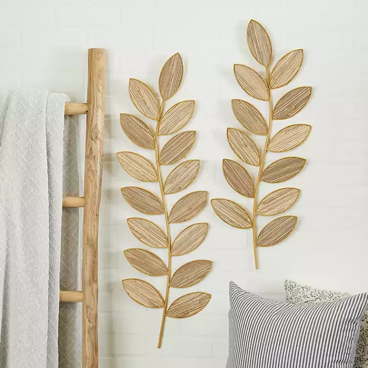 Metal and Reed Leaf Wall Plaques, Set of 2>Kirklands Home Discount