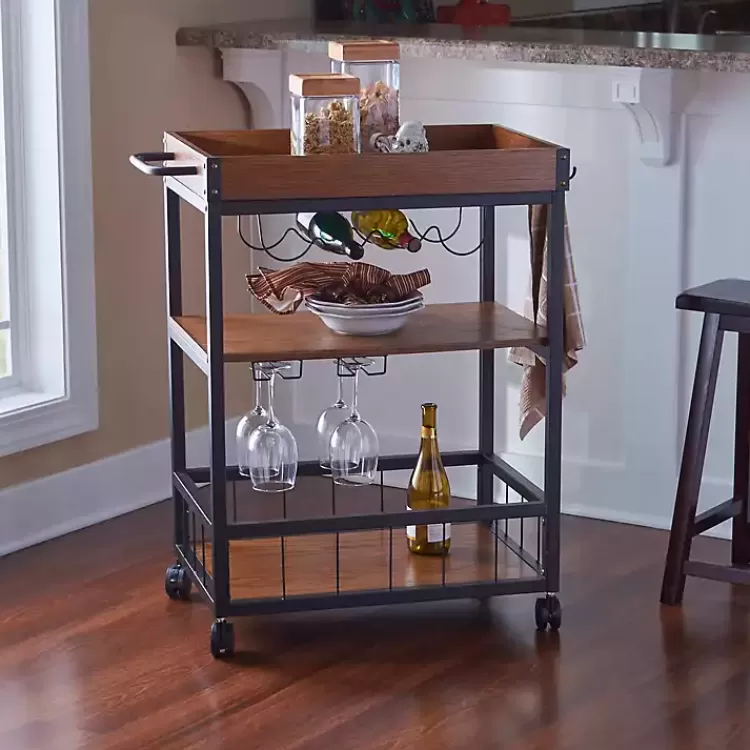 Brown Norcross Industrial Rolling Bar Cart>Kirklands Home Cheap