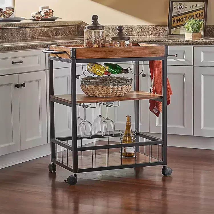 Brown Norcross Industrial Rolling Bar Cart>Kirklands Home Cheap