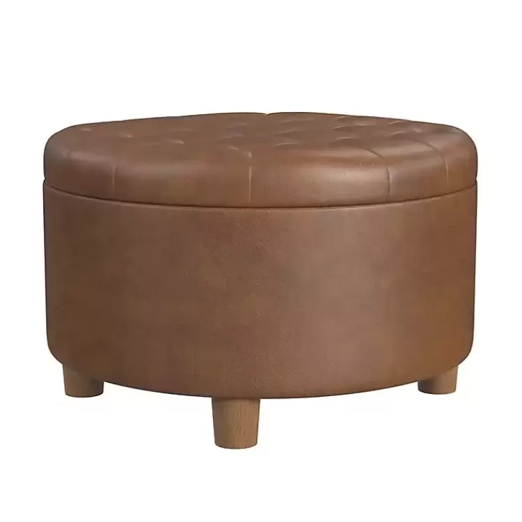 Round Faux Leather Tufted Storage Ottoman>Kirklands Home Sale
