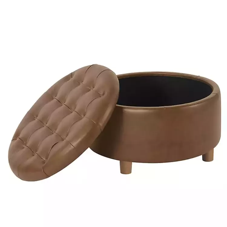 Round Faux Leather Tufted Storage Ottoman>Kirklands Home Sale