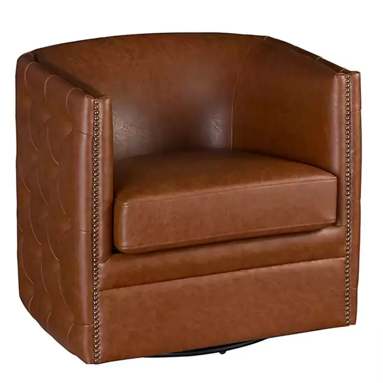 Tufted Faux Leather Barrel Swivel Chair>Kirklands Home New