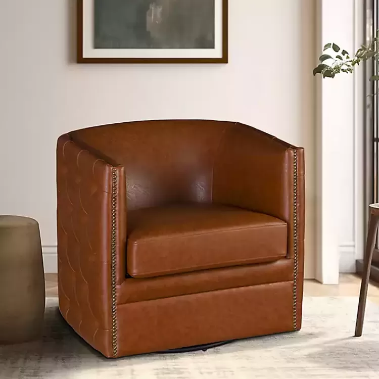 Tufted Faux Leather Barrel Swivel Chair>Kirklands Home New