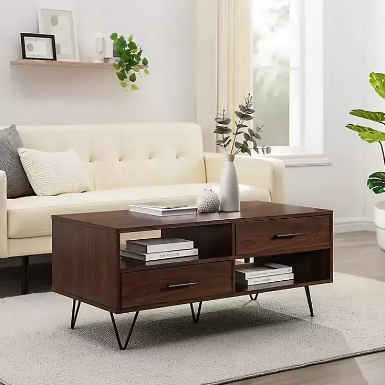 Brown Wood & Black Metal Hairpin Legs Coffee Table>Kirklands Home Best Sale