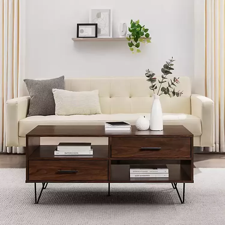 Brown Wood & Black Metal Hairpin Legs Coffee Table>Kirklands Home Best Sale