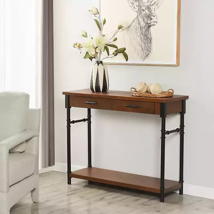 Brown Wood and Black Metal Ruth Console Table>Kirklands Home Shop