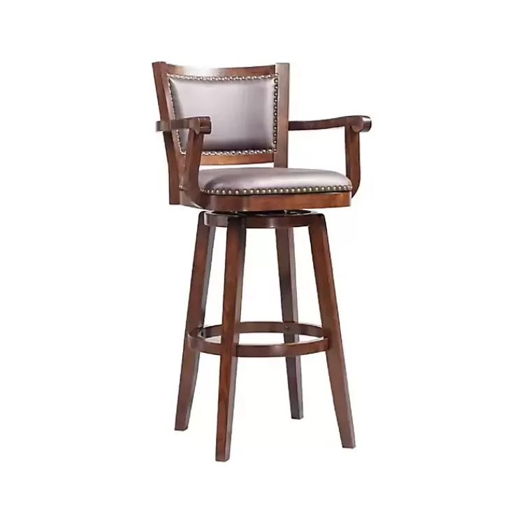 Wood and Faux Leather Swivel Bar Stool>Kirklands Home New