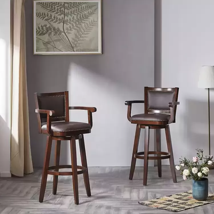 brown_wood_and_faux_leather_swivel_bar_stool_4.webp Wood and Faux Leather Swivel Bar Stool>Kirklands Home New