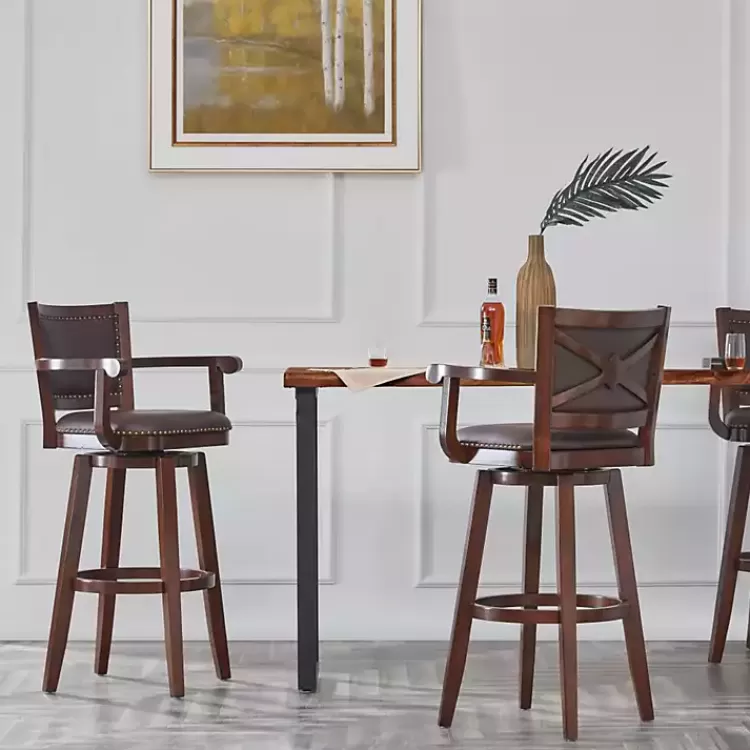 brown_wood_and_faux_leather_swivel_bar_stool_5.webp Wood and Faux Leather Swivel Bar Stool>Kirklands Home New