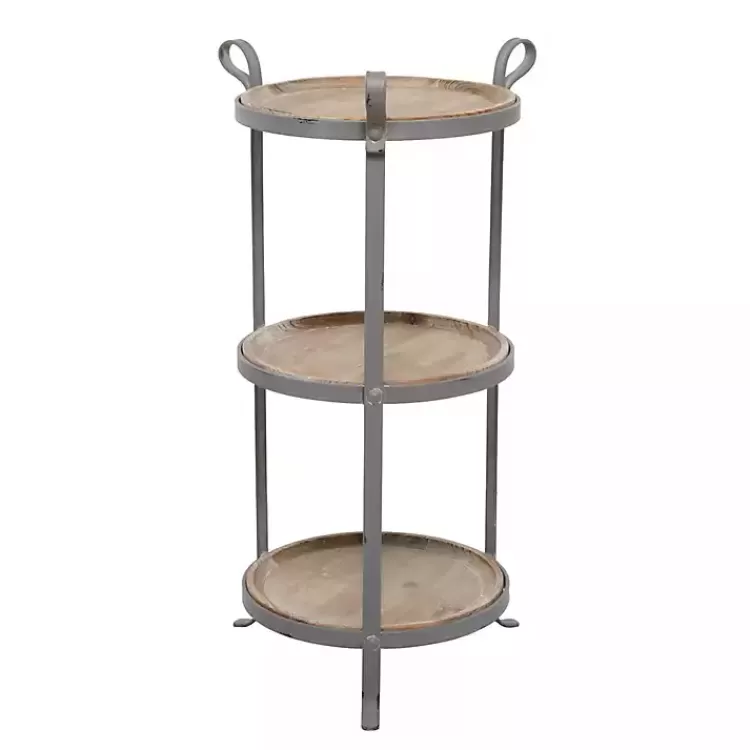 Brown Wood and Metal 3-Tier Side Table>Kirklands Home Clearance